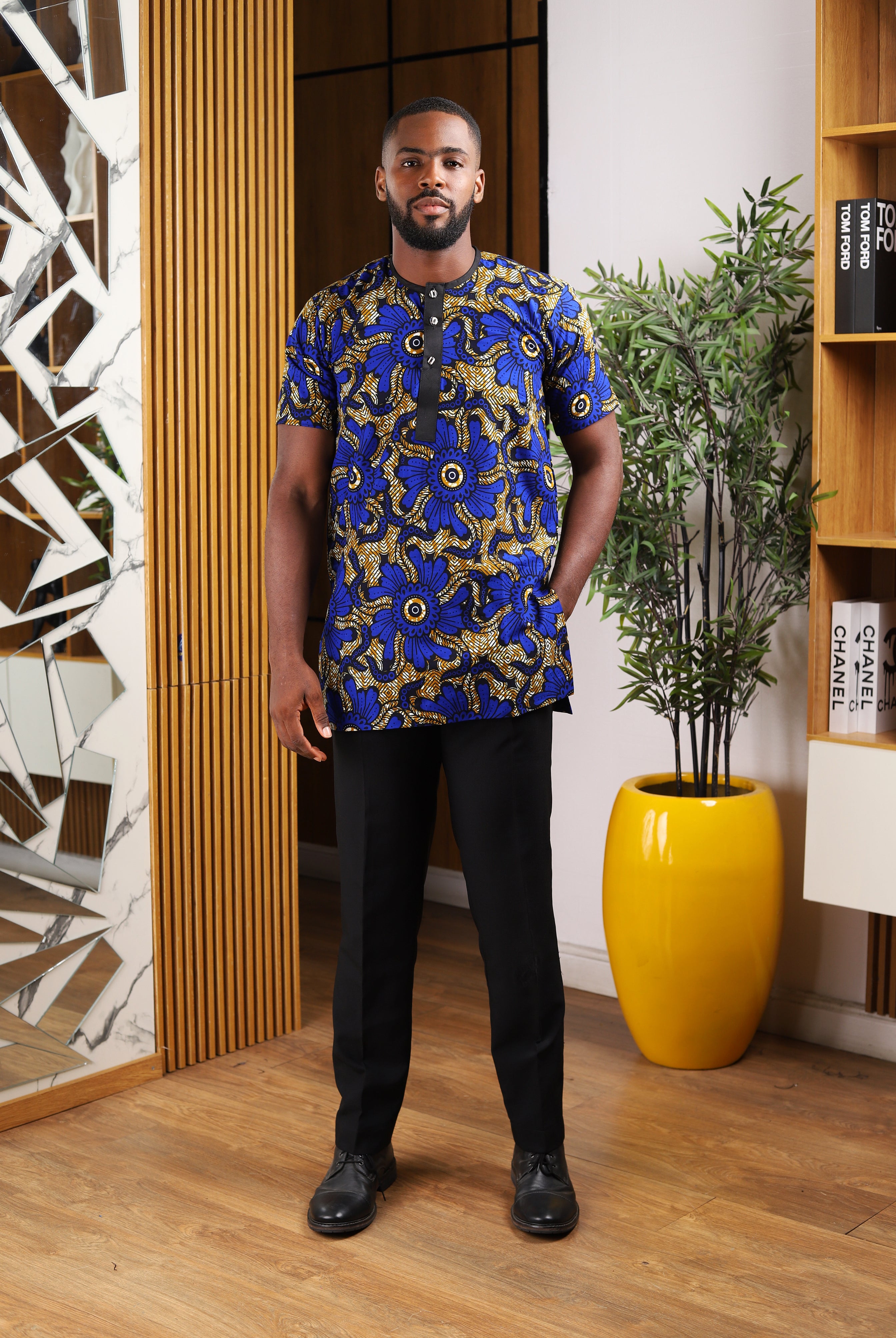 AFRICAN PRINT BLUE MEN SHIRT