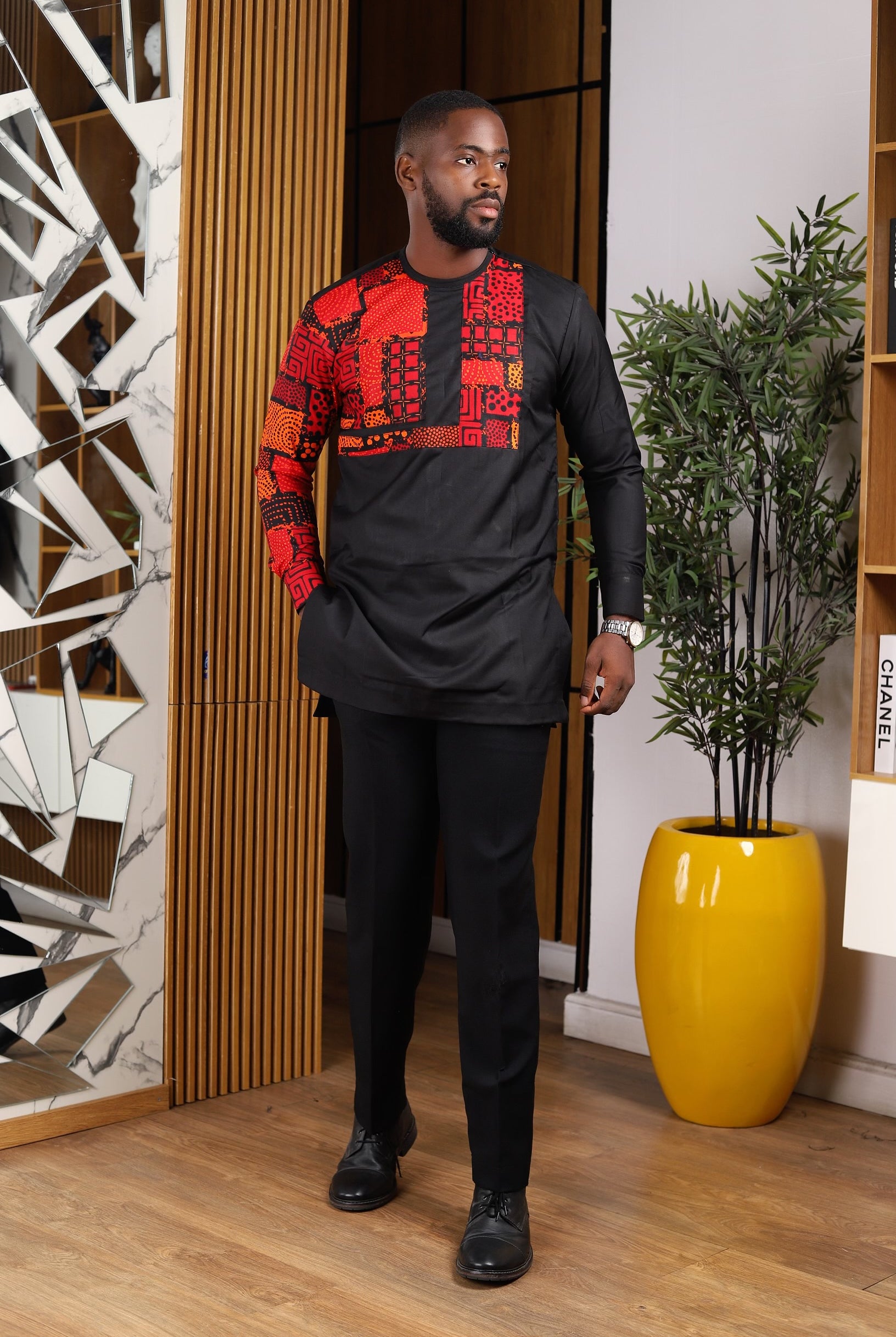 ORANGE ANKARA MEN SHIRT