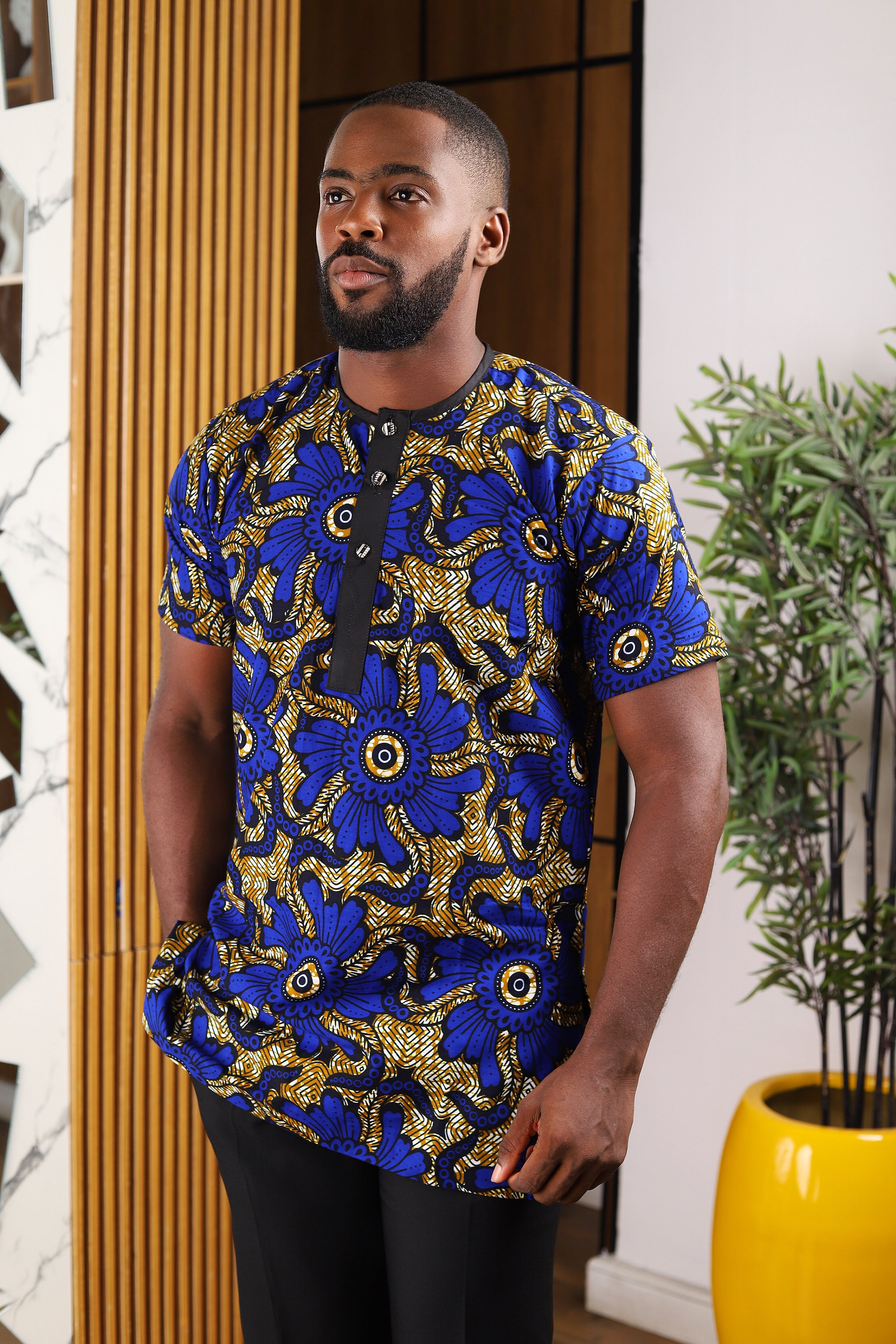 AFRICAN PRINT BLUE MEN SHIRT