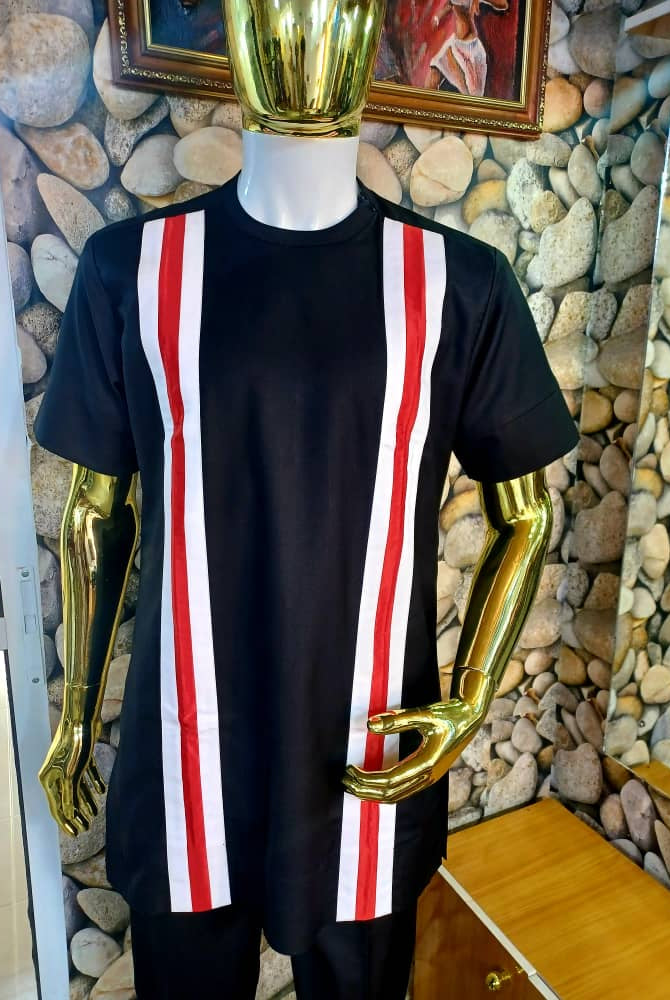 White and Red Stripe Men Set