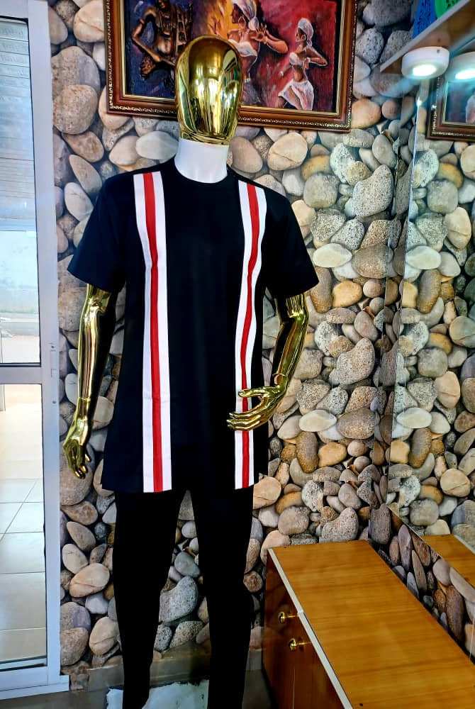 White and Red Stripe Men Set
