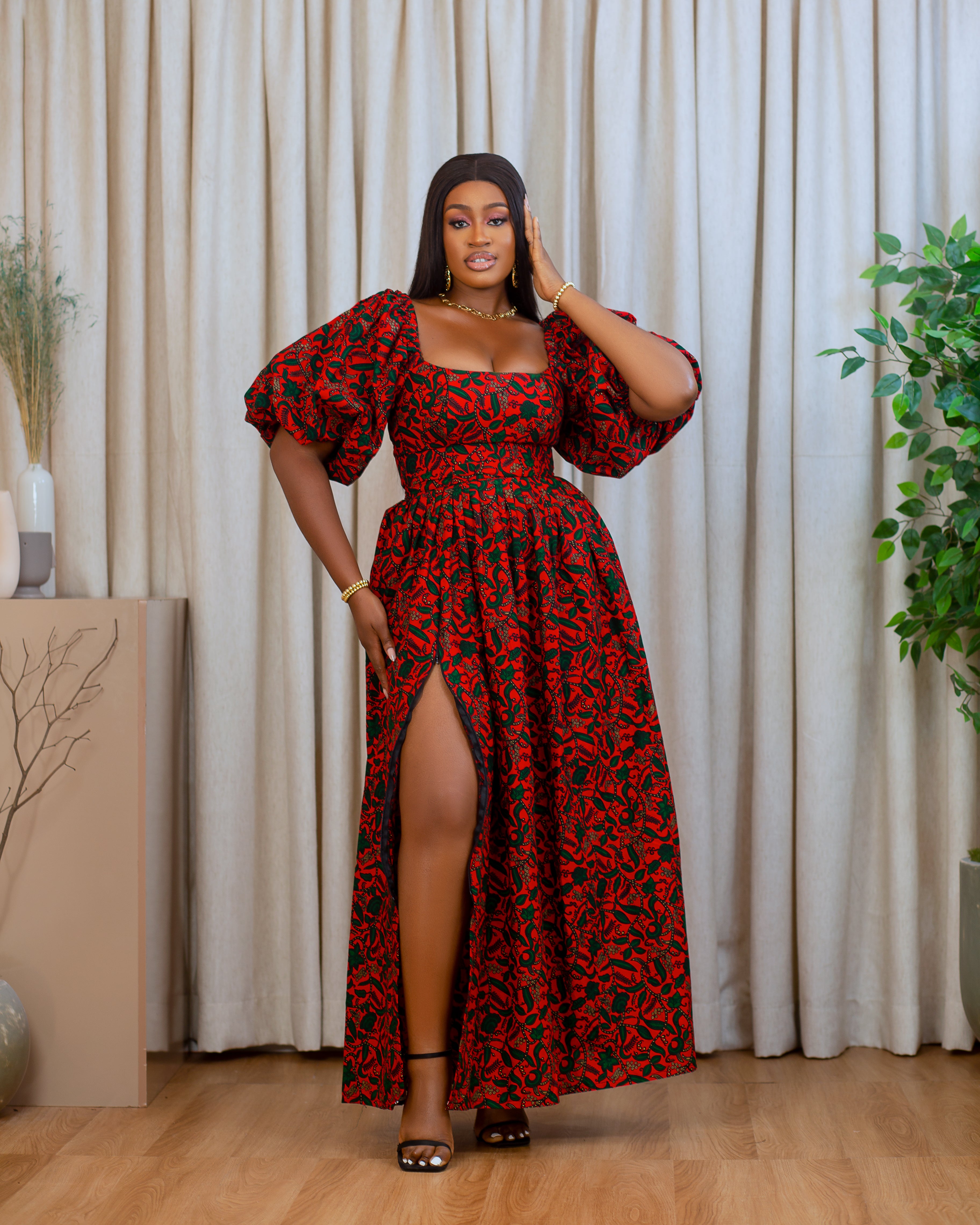 NUNA AFRICAN PRINT MAXI DRESS (SHORT SLEEVES – UNIQUE AFRIQUE