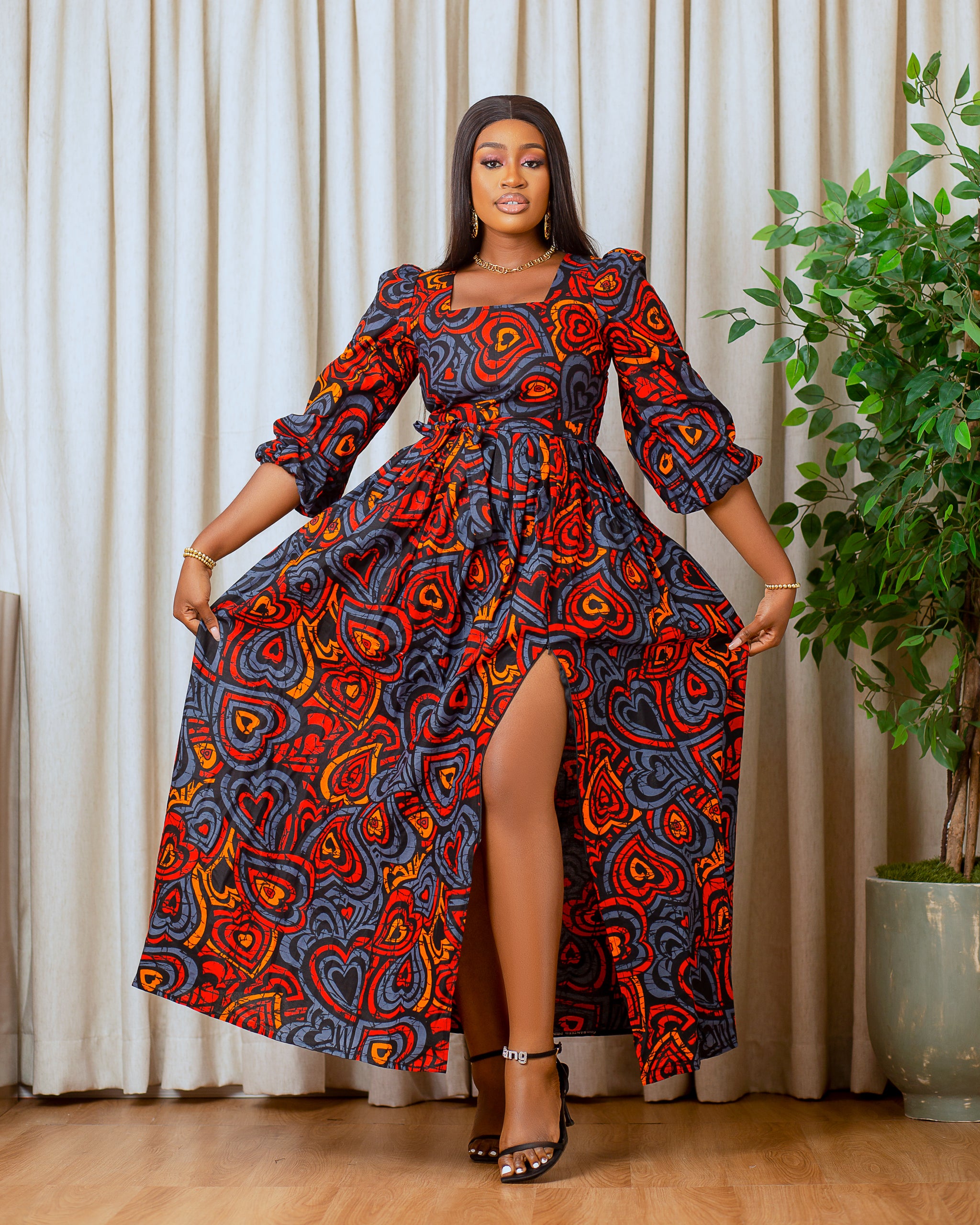 NUNA AFRICAN PRINT MAXI DRESS (LONG SLEEVES )  UNIQUE AFRIQUE
