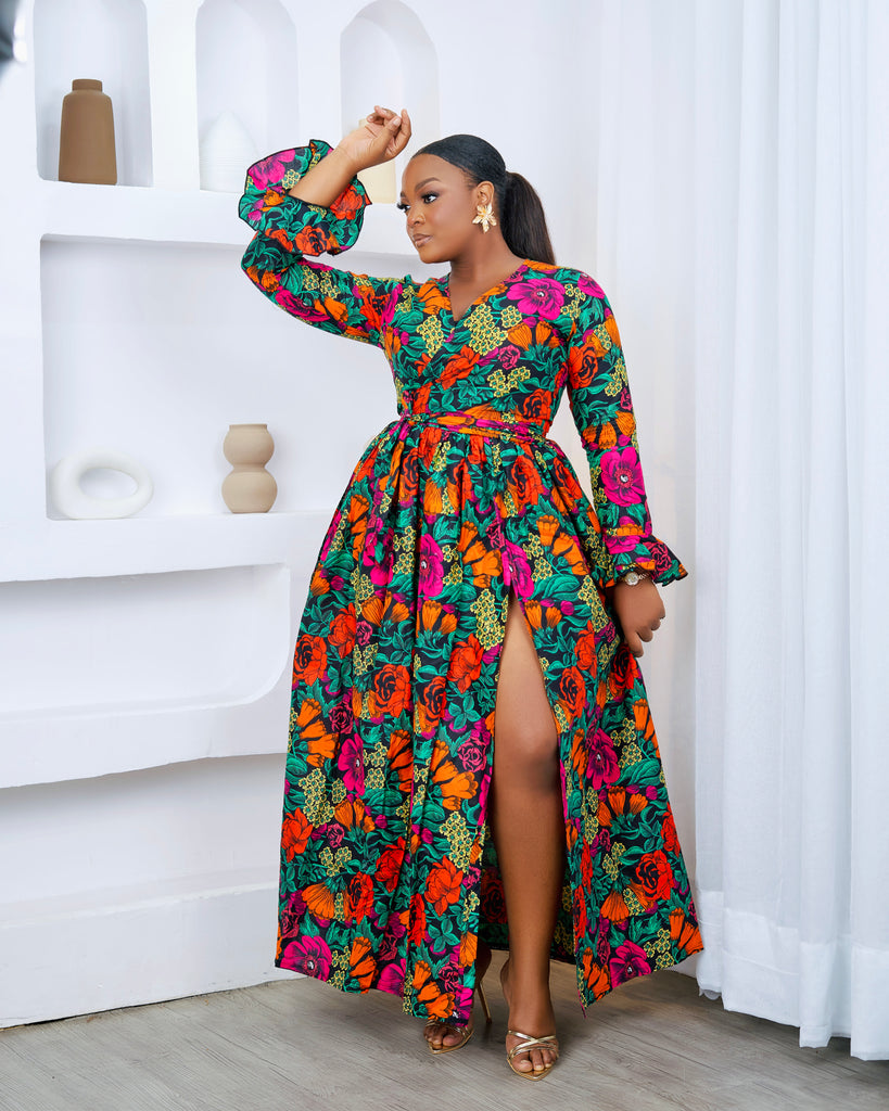 NUNA AFRICAN PRINT MAXI DRESS (LONG SLEEVES ) UNIQUE AFRIQUE NUNA AFRICAN PRINT MAXI DRESS (LONG SLEEVES ) UNIQUE AFRIQUE