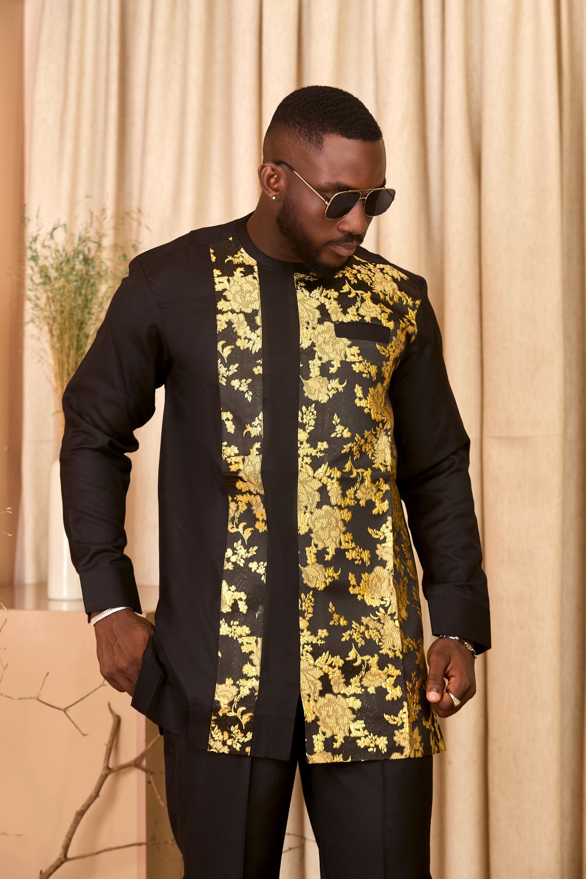 dress code black and gold men SET – UNIQUE AFRIQUE Zipper Closure