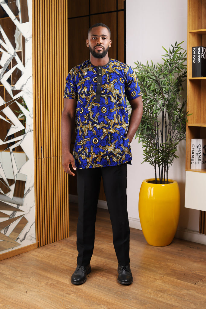 AFRICAN PRINT BLUE MEN SHIRT