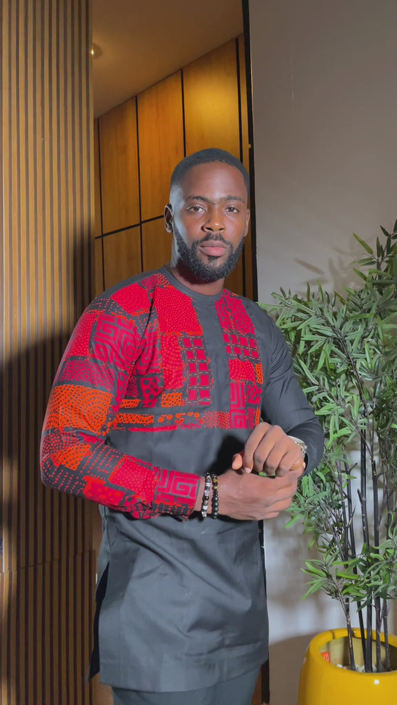 ORANGE ANKARA MEN SHIRT