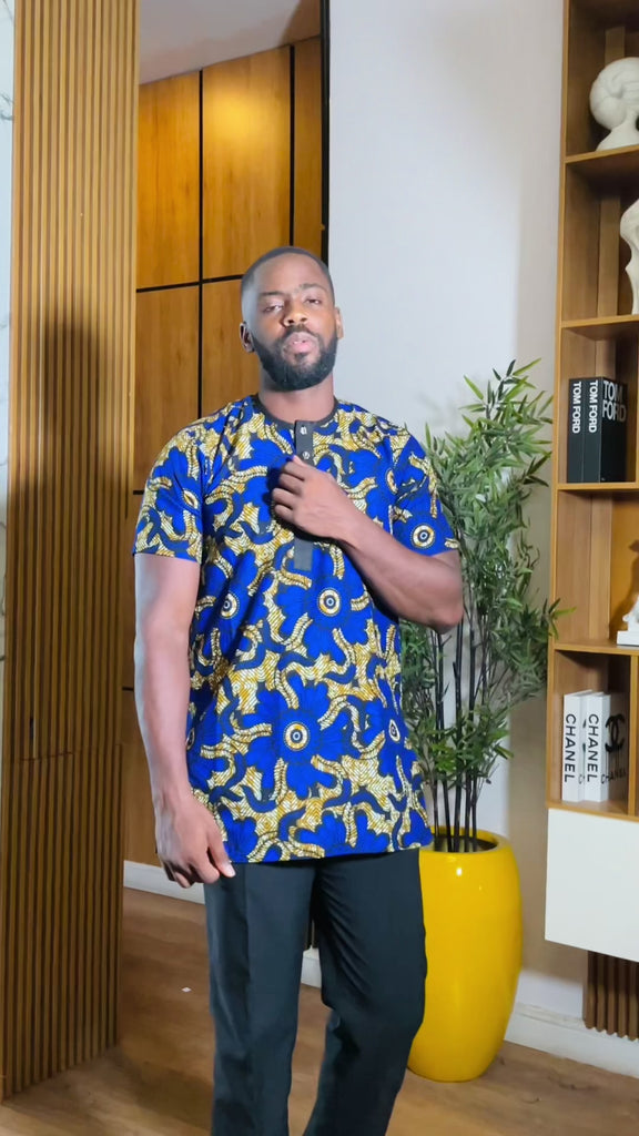 AFRICAN PRINT BLUE MEN SHIRT