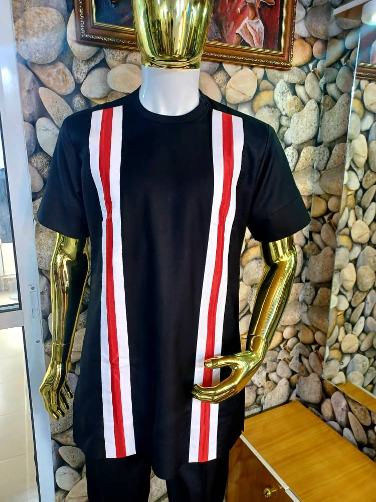 White and Red Stripe Men Set