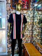 White and Red Stripe Men Set